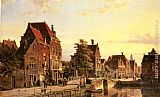Willem Koekkoek Wall Art - Figures by a Canal in a Dutch Town